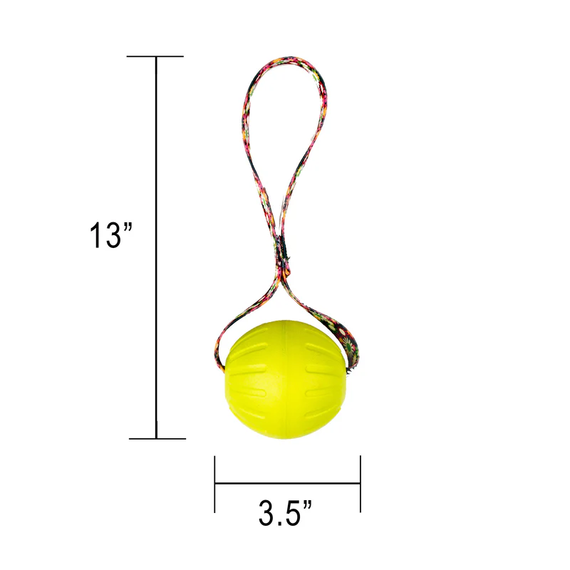High-Vis Foam Fetch Dog Ball - Durable Nylon Handle, Large 13" x 3.5" Neon Flower Handle