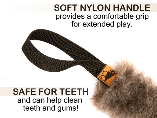 Sheepskin Soft Bite Dog Tug - Training Toy, Building Prey and Toy Drive, Interactive Play, Tug Toy, Real Sheepskin, Dual Handles