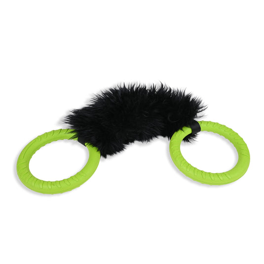 Ultimate Sheepskin Tug & Fetch Toy with Dual EVA Foam Ring Handles - Black Fur