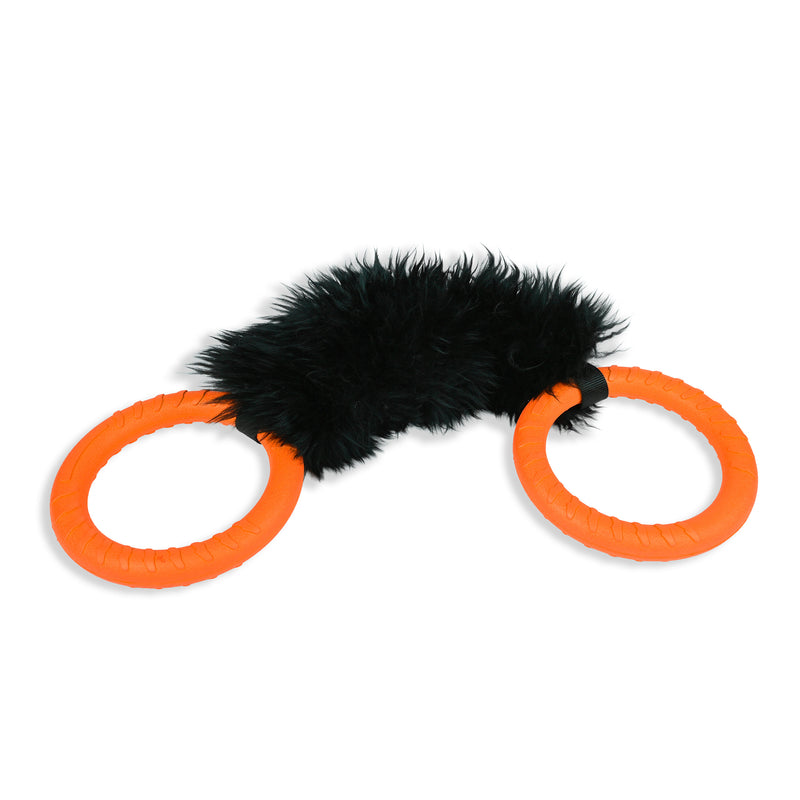 Load image into Gallery viewer, Ultimate Sheepskin Tug &amp; Fetch Toy with Dual EVA Foam Ring Handles - Black Fur
