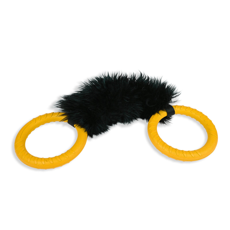 Load image into Gallery viewer, Ultimate Sheepskin Tug &amp; Fetch Toy with Dual EVA Foam Ring Handles - Black Fur
