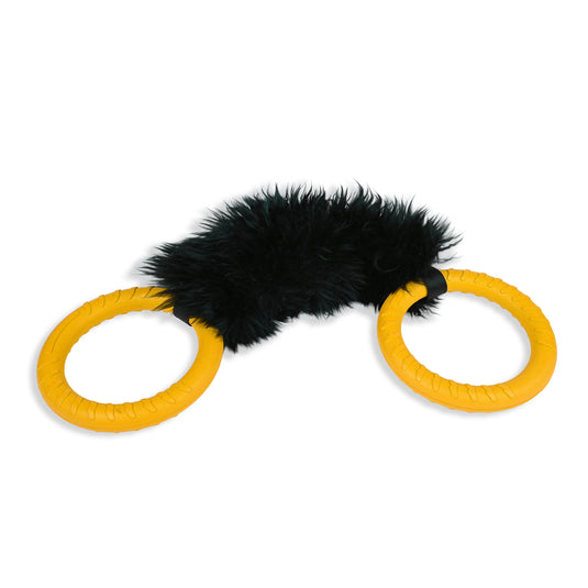 Ultimate Sheepskin Tug & Fetch Toy with Dual EVA Foam Ring Handles - Black Fur