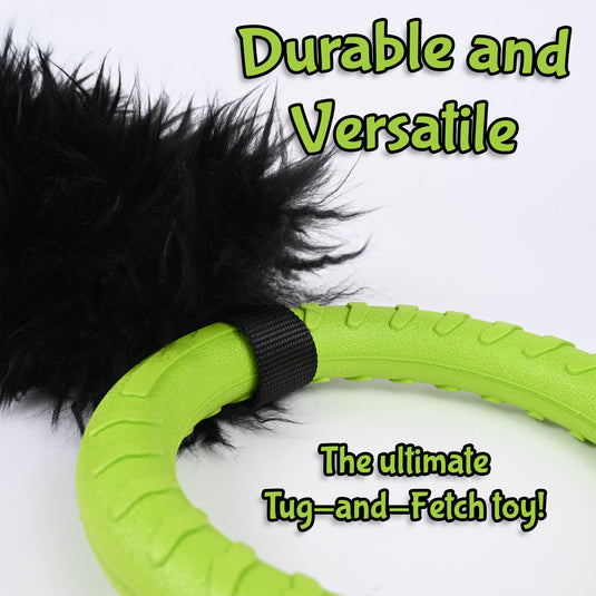 Ultimate Sheepskin Tug & Fetch Toy with Dual EVA Foam Ring Handles - Black Fur