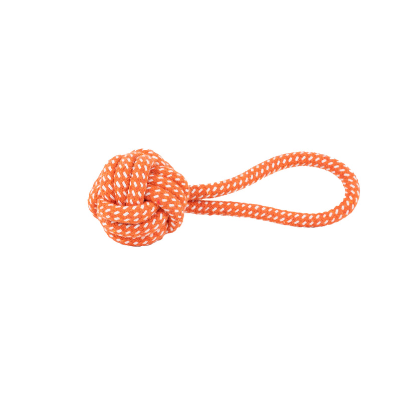 Load image into Gallery viewer, Bright Orange Rope Ball Dog Toy with Handle - Simple Tug &amp; Flirt Pole Toy
