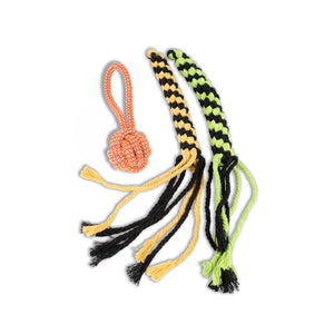3 Pack Rope Dog Lure Toy Bundle – Tug & Chase Training Toys – Flirt Pole Attachment Toys – Rope Tug, Lure and Ball Set for Active Dogs