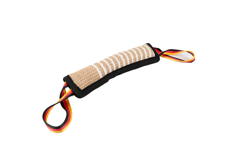 Load image into Gallery viewer, Tough Jute Dog Tug Toy – Heavy-Duty Bite Pad for Tug-of-War, Training &amp; Active Play, Durable Natural Fiber Toy - German Flag Handles
