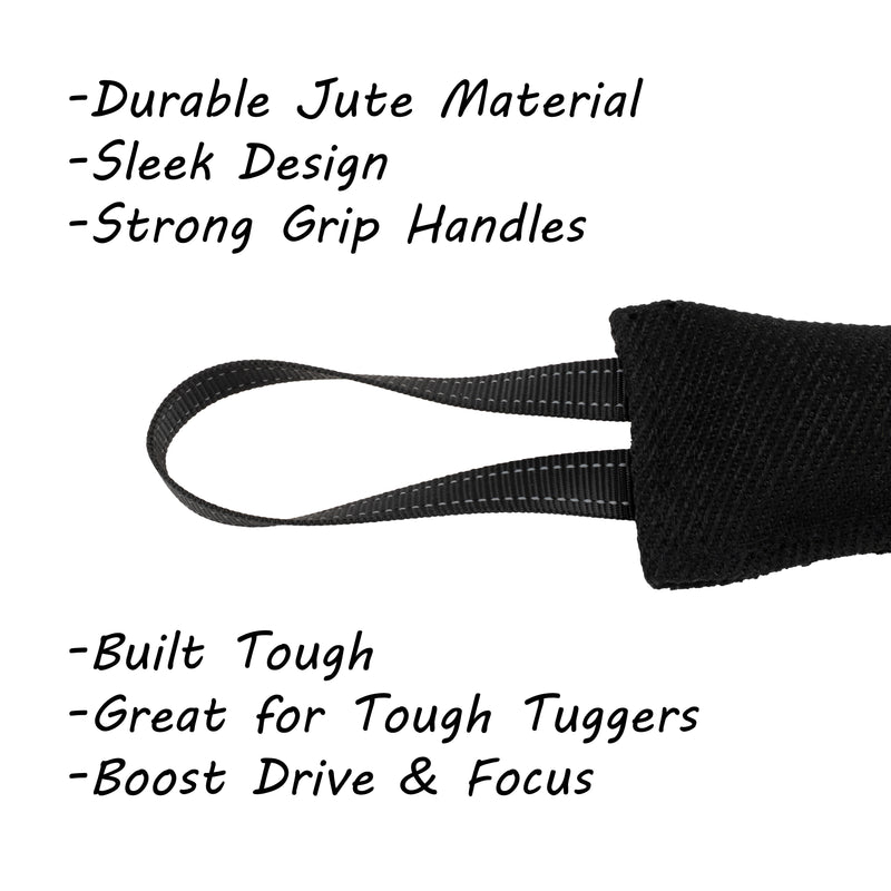 Load image into Gallery viewer, Tough Jute Dog Tug Toy – Heavy-Duty Bite Pad for Tug-of-War, Training &amp; Active Play, Durable Natural Fiber Toy - Black &amp; Black Handles
