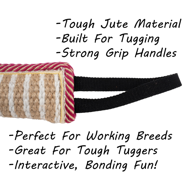 Load image into Gallery viewer, Tough Jute Dog Tug Toy – Heavy-Duty Bite Pad for Tug-of-War, Training &amp; Active Play, Durable Natural Fiber Toy - Red &amp; White Border, Black Handles
