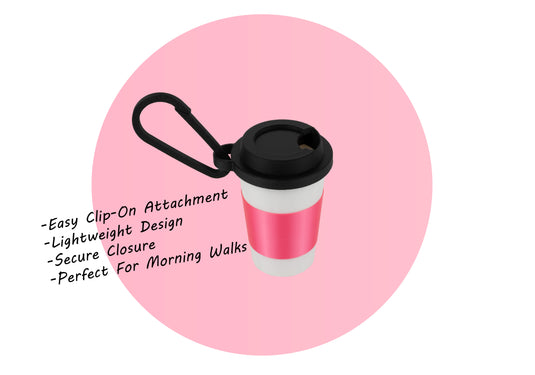 Coffee Cup Dog Poop Bag Holder with Clip - Cute Waste Bag Dispenser - Fun Color Dog Walking Accessory - Coffee Lover Gift - Fun Colors