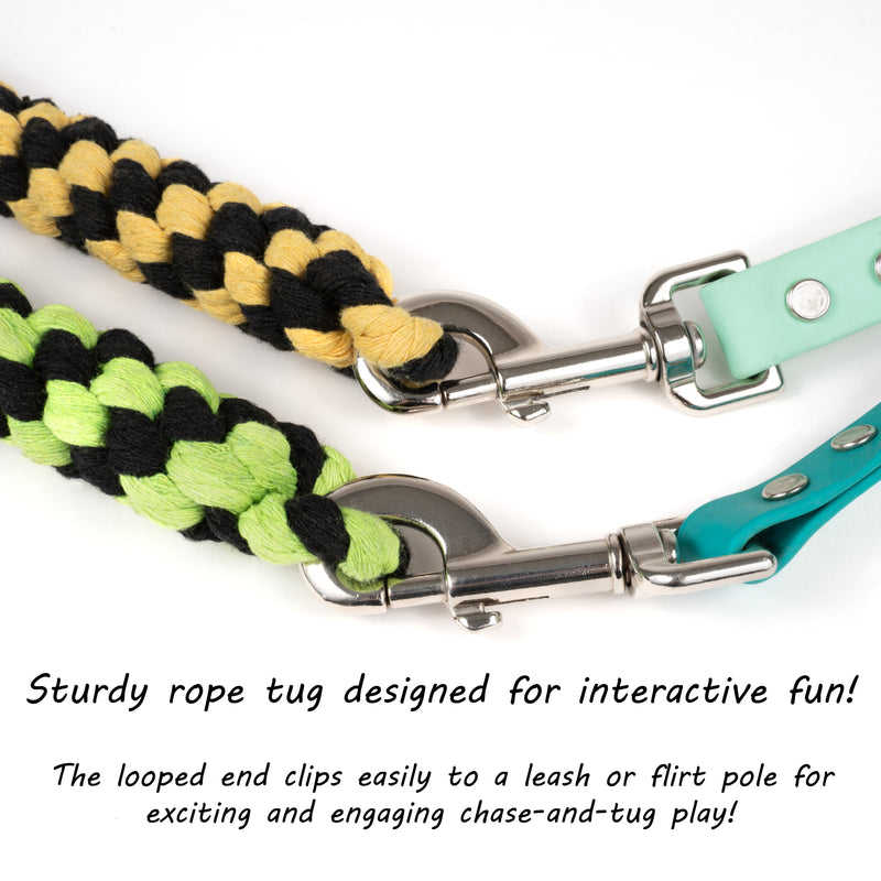 Load image into Gallery viewer, Bright Rope Dog Tug Toy with Loop End - Flirt Pole or Leash Attachment - Yellow &amp; Green Interactive Play Toy
