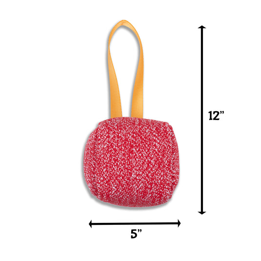 Jute Square Dog Tug Toy – Durable 5"x12" Tug with Yellow Handle – Red or Black Jute – Interactive Reward Toy, Tug Toy, Cushion