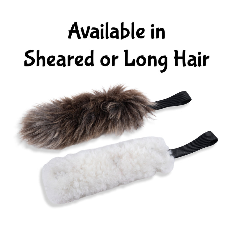 Load image into Gallery viewer, Sheepskin Quick Reward Tug Toy - Single Handle - Three Sizes - Natural Tones - Handmade
