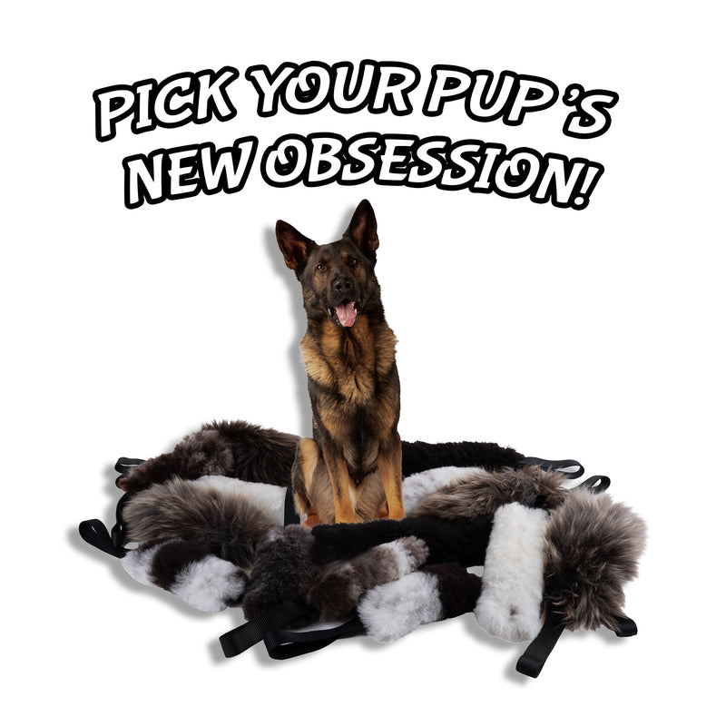 Load image into Gallery viewer, Sheepskin Quick Reward Tug Toy - Single Handle - Three Sizes - Natural Tones - Handmade
