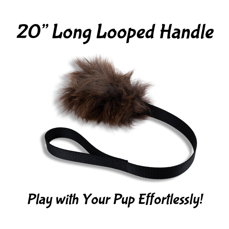 Load image into Gallery viewer, Genuine Sheepskin Tug Toy for Puppies and Small Dogs, Training, Engagement Toy - 20" Handle
