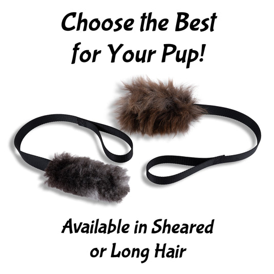 Genuine Sheepskin Tug Toy for Puppies and Small Dogs, Training, Engagement Toy - 20" Handle