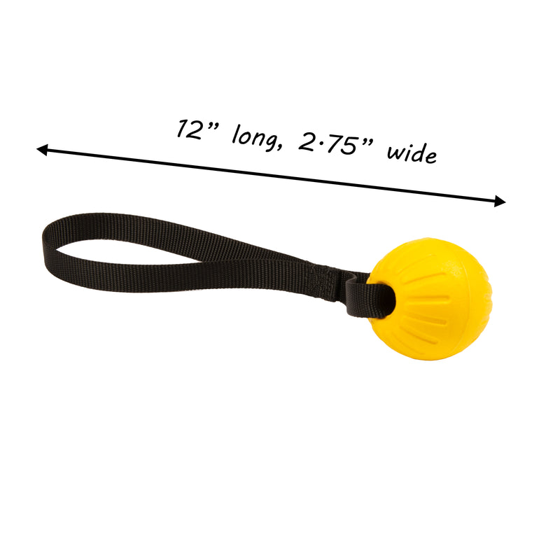 Load image into Gallery viewer, High-Vis Yellow Foam Fetch Dog Ball - Durable Nylon Handle, Black Handle, Medium 12" x 2.75"
