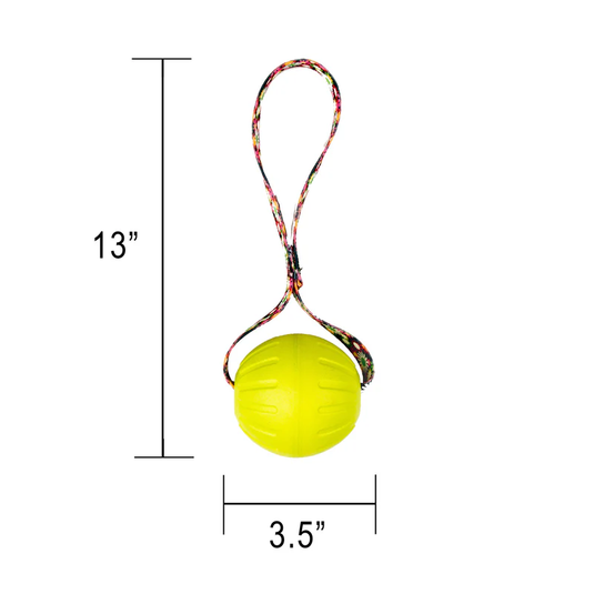 High-Vis Foam Fetch Dog Ball - Durable Nylon Handle, Neon Flower Handle, Two Sizes
