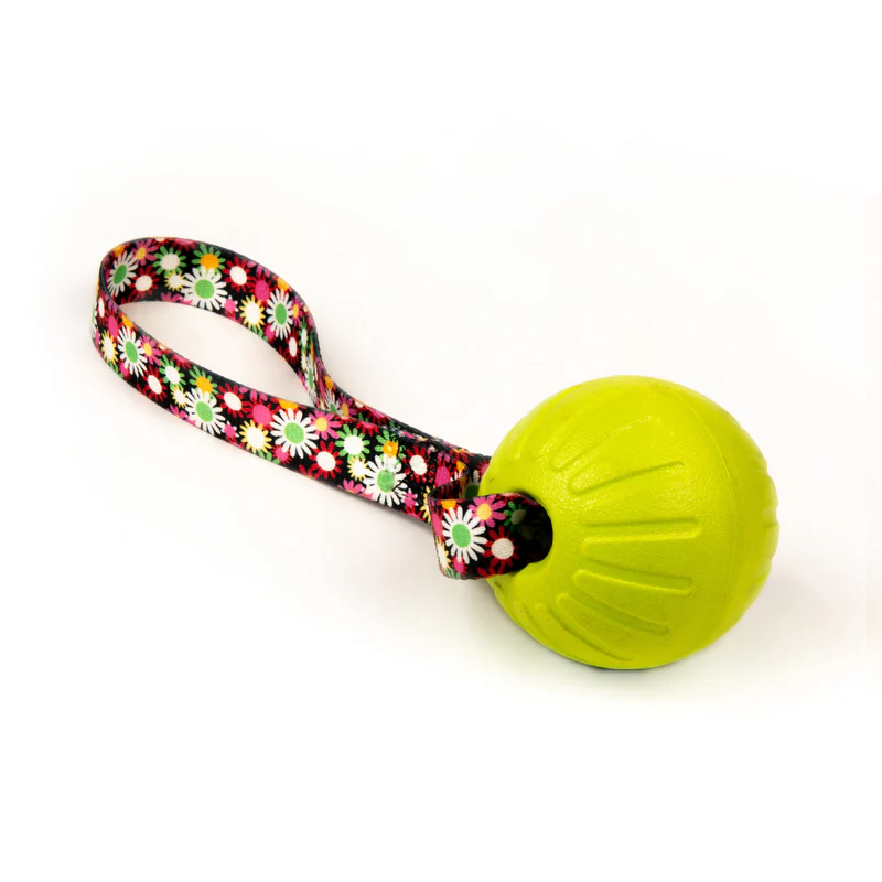 Load image into Gallery viewer, High-Vis Foam Fetch Dog Ball - Durable Nylon Handle, Neon Flower Handle, Two Sizes
