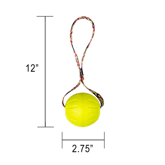 High-Vis Foam Fetch Dog Ball - Durable Nylon Handle, Neon Flower Handle, Two Sizes