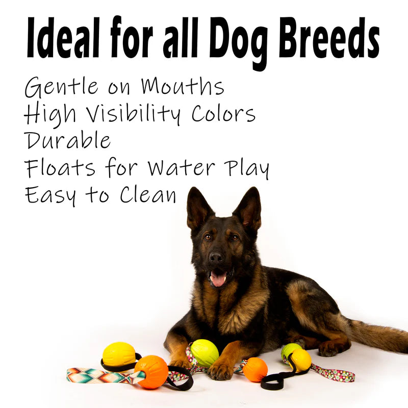 Load image into Gallery viewer, High-Vis Foam Fetch Dog Ball - Durable Nylon Handle, Neon Flower Handle, Two Sizes
