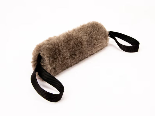 Sturdy Sheepskin Dog Tug with Handles and Replaceable Squeaker Pocket - Interactive Training & Motivation Toy