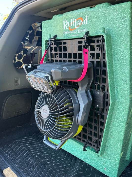 Dog Kennel Fan Holder – Durable, Biothane, Waterproof, Multi-Attach Crate Fan Mount and Strap – Custom Color Options, Ruffland