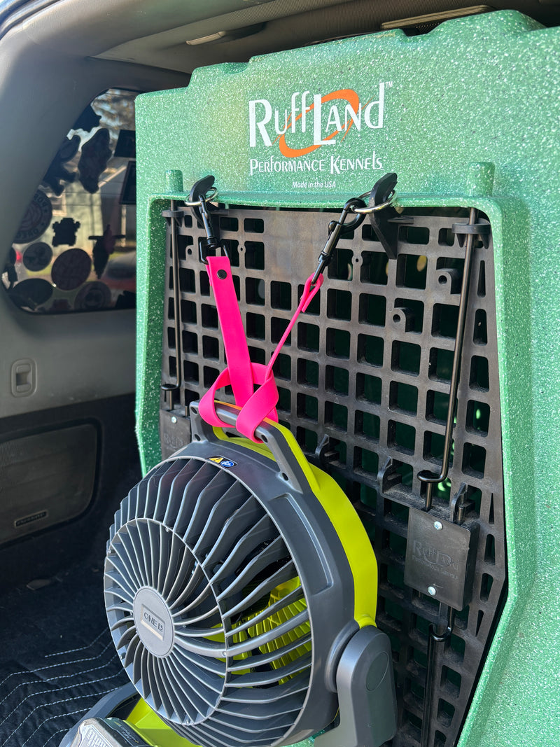 Load image into Gallery viewer, Dog Kennel Fan Holder – Durable, Biothane, Waterproof, Multi-Attach Crate Fan Mount and Strap – Custom Color Options, Ruffland
