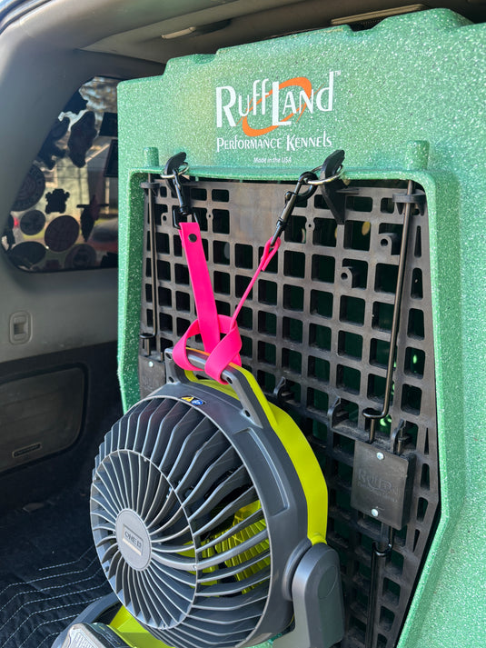 Dog Kennel Fan Holder – Durable, Biothane, Waterproof, Multi-Attach Crate Fan Mount and Strap – Custom Color Options, Ruffland