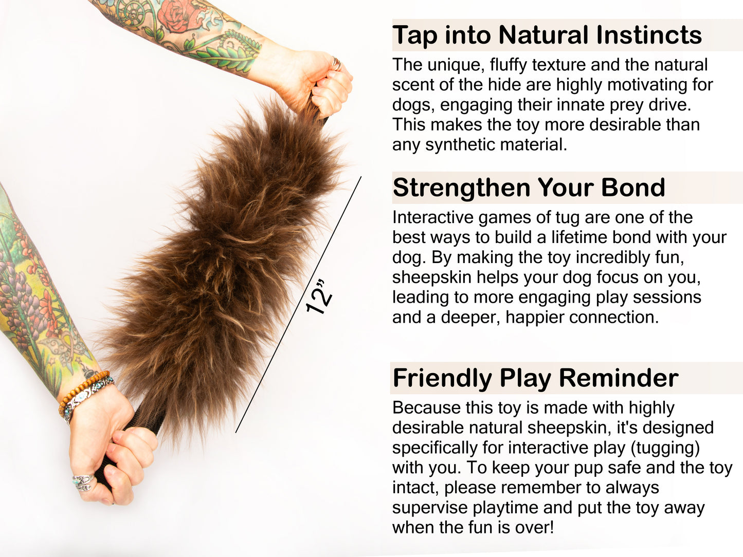 Sheepskin Soft Bite Dog Tug - Training Toy, Building Prey and Toy Drive, Interactive Play, Tug Toy, Real Sheepskin, Dual Handles