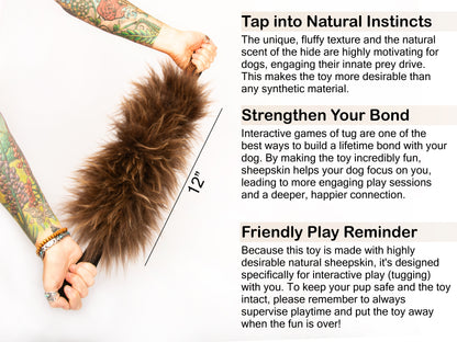 Sheepskin Soft Bite Dog Tug - Training Toy, Building Prey and Toy Drive, Interactive Play, Tug Toy, Real Sheepskin, Dual Handles